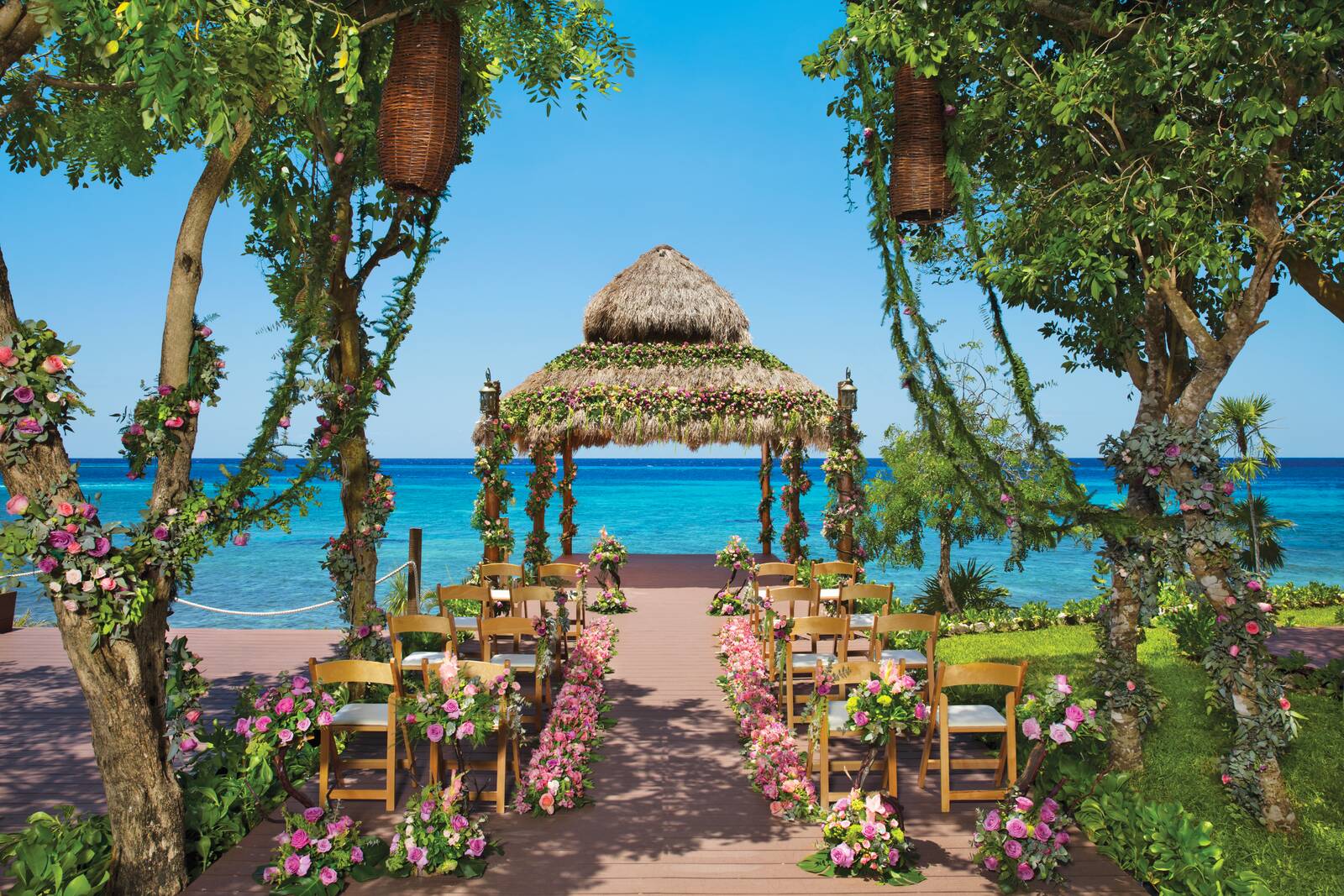 Wedding ceremony gazebo set up for a destination wedding