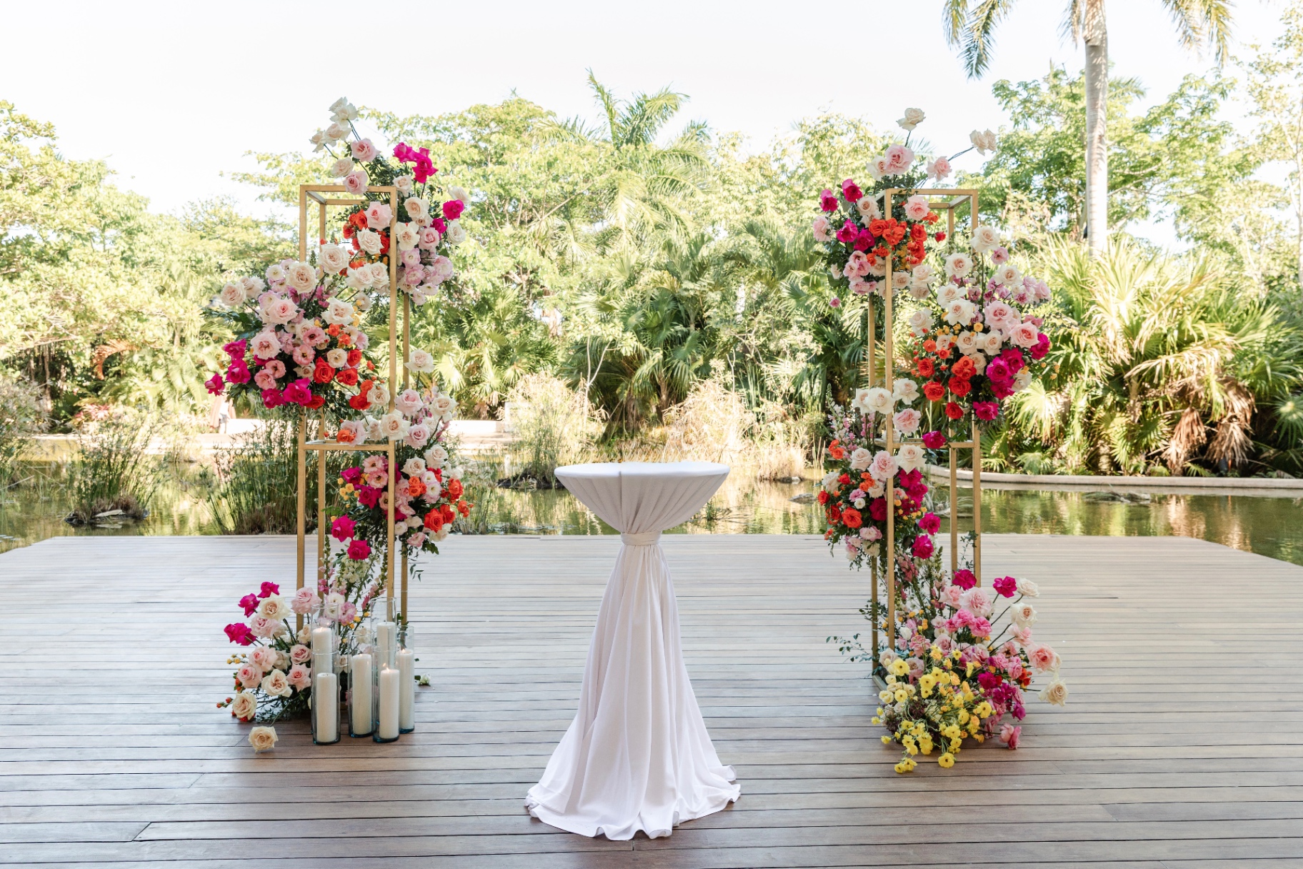 Finished floral ceremony arch included in an upgraded all-inclusive package